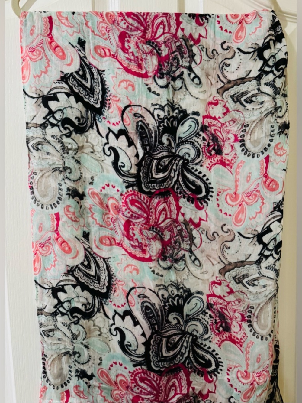 Chico's Floral Paisley Infinity Scarf in Pink, Black, Mint & Cream